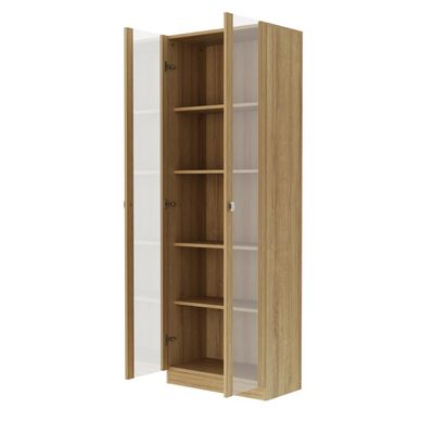 Armário Multiuso 59,8x171,5cm com 2 Portas de vidro e 4 Prateleiras AM3112 Amêndoa