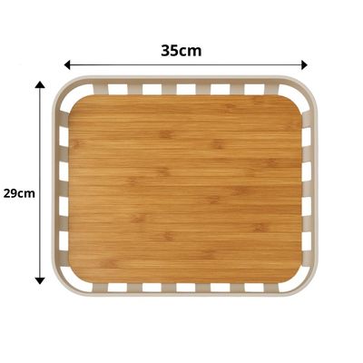 Bandeja para Servir Café da Manhã Bege 35x29cm Travessa Retangular Bambu Ou