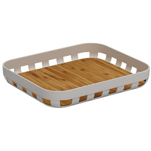 Bandeja para Servir Café da Manhã Bege 35x29cm Travessa Retangular Bambu Ou