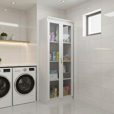Armário Multiuso 60x160cm com 2 Portas de Vidro e 3 Prateleiras AM3111 Branco