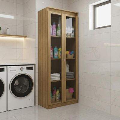 Armário Multiuso 60x160cm com 2 Portas de Vidro e 3 Prateleiras AM3111 Amêndoa