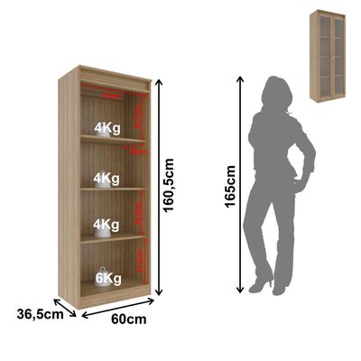 Armário Multiuso 60x160cm com 2 Portas de Vidro e 3 Prateleiras AM3111 Amêndoa