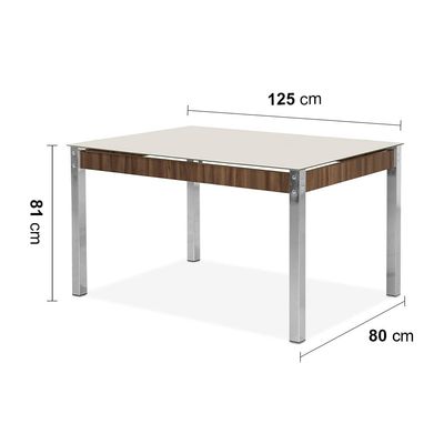 Mesa de Jantar Aço Nobre Cláudia com Tampo Kanon e 4 Cadeiras Off White/Nogal/Chocolat/ Marrom