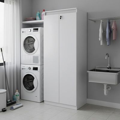 Armário Multiuso 60x160,5cm com 3 Prateleiras 2 Portas e Chave AM3110 Branco