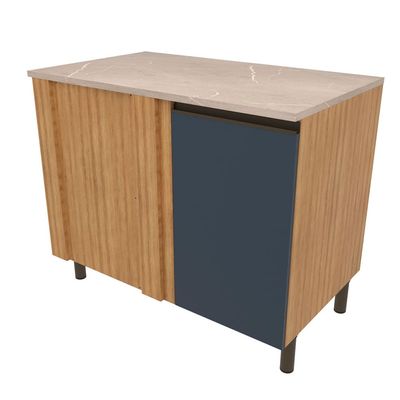Balcão Bartira Cristal em MDP de Canto com 1 Porta e 1 Prateleira, 101 cm de largura - Lâmina de Mel/Azul Royal Lâmina de Mel/Azul Royal