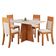 Mesa de Jantar Retangular Viero Vivere com 4 Cadeiras Roma Estofadas e Revestidas Mel/Blonde/Bronze