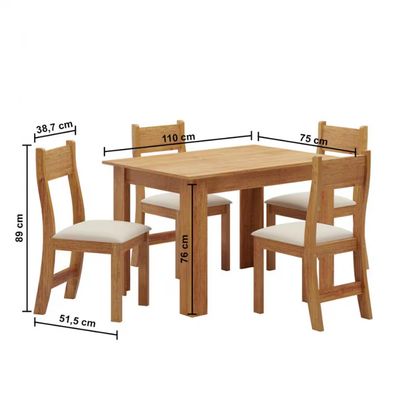 Mesa de Jantar Tulipa 4 Cadeiras Estofadas em Veludo Viero Mel/Marfim
