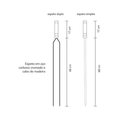 Espetos Duplo Simples Suporte Parede Preto Kit Churrasco 4pc