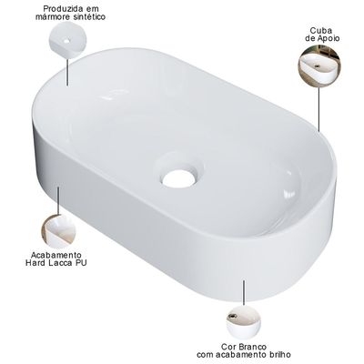 Cuba de Apoio Oval Para Banheiro Lavabo Laila C01 O42W Branco - Lyam