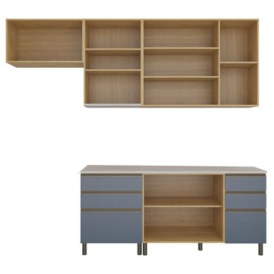 Cozinha Completa Bartira Cristal com 7 Portas, 5 Gavetas, 4 Prateleiras Lâmina de Mel/Azul Royal