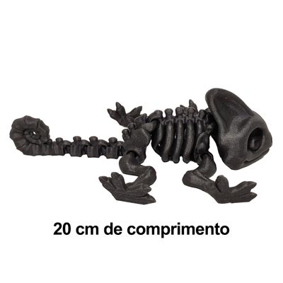 Camaleão Esqueleto Boneco Articulado Impressão 3D Geek Cinza Grafite