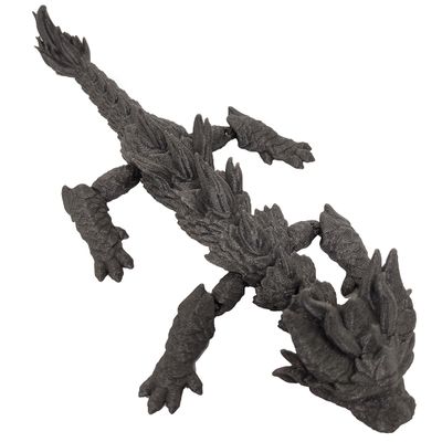 Boneco Dragão de Fogo Articulado 24 cm Impressão 3D Grafite Metálico