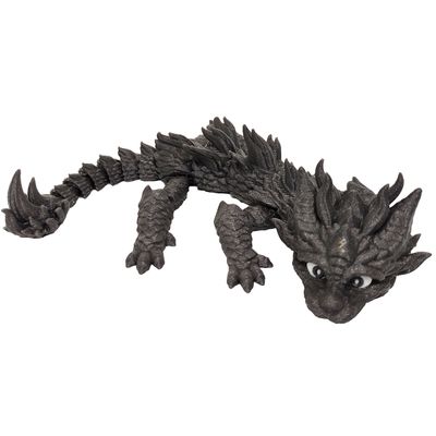 Boneco Dragão de Fogo Articulado 24 cm Impressão 3D Grafite Metálico
