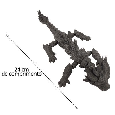 Boneco Dragão de Fogo Articulado 24 cm Impressão 3D Grafite Metálico