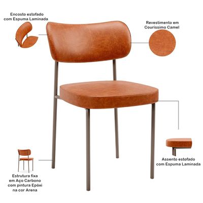 Cadeira Decorativa Sala De Jantar Melina Base Arena L02 Couríssimo Camel - Lyam Decor