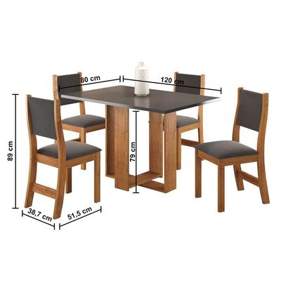 Mesa de Jantar Viero Caiena com 4 Cadeiras Estofadas e Revestidas em Veludo Mel/Cinza/Grafite