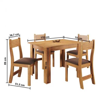 Mesa de Jantar Tulipa 4 Cadeiras Estofadas em Veludo Viero Mel/Bombom
