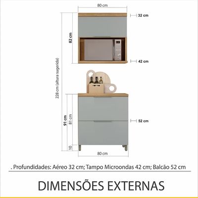 Cozinha Compacta Nesher Marquesa com 2 Portas 1 Gaveta e 2 Prateleiras 80cm Marrom/Verde/Cinza