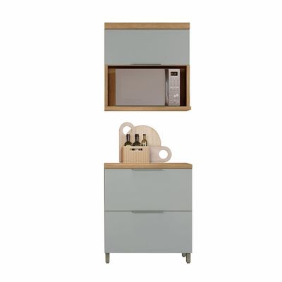 Cozinha Compacta Nesher Marquesa com 2 Portas 1 Gaveta e 2 Prateleiras 80cm Marrom/Verde/Cinza
