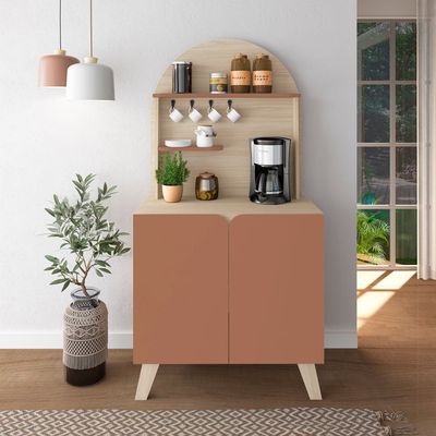 Cantinho do Café Artely Viena com 2 portas e 3 prateleiras 80cm de largura Naturale e Terracota