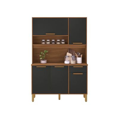 Cozinha Compacta Indekes Madri com 5 Portas e 1 Gaveta Freijó/Chumbo