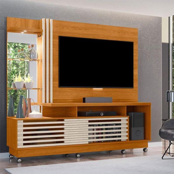 Estante Home Theater Ambiente Frizz Plus Com Rodízios Cinamomo Off White - Madetec
