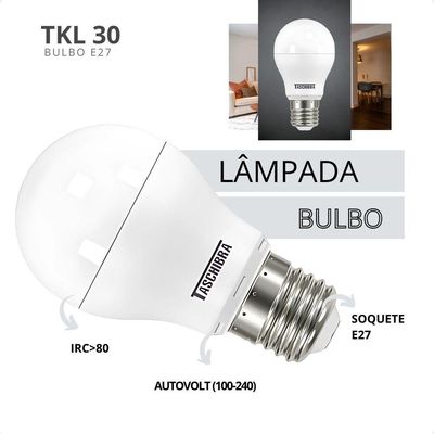 Kit 5 Lâmpadas Led Bolinha Tkl 4,9w Taschibra E27 Bivolt 3000k Quente