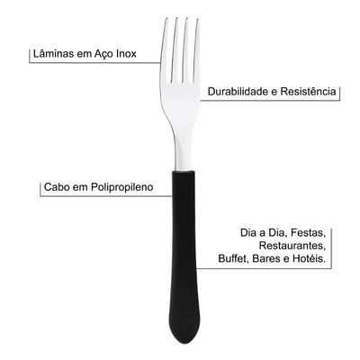 Kit 24 Garfo de Mesa Tramontina Leme Inox Cabo Preto