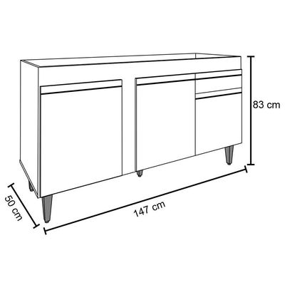 Balcão Gabinete Para Pia 150cm Sem Tampo 3 Portas 1 Gaveta