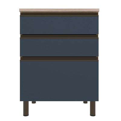Balcão Bartira Cristal em MDP com 2 Gavetas, 1 Gavetão, 60cm de largura - Lâmina Mel/Azul Royal Lâmina de Mel/Azul Royal