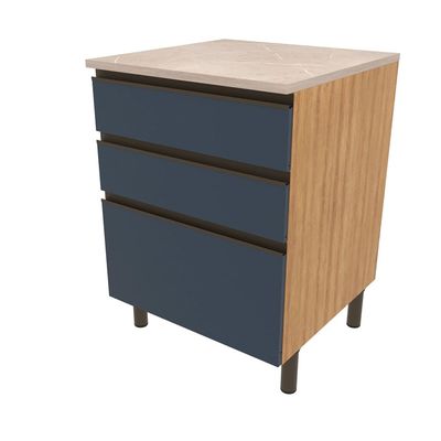 Balcão Bartira Cristal em MDP com 2 Gavetas, 1 Gavetão, 60cm de largura - Lâmina Mel/Azul Royal Lâmina de Mel/Azul Royal