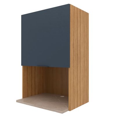 Armário Aéreo Bartira Cristal com Nicho para Micro-ondas, 1 Porta, 1 Prateleira e 60cm de largura - Lâmina Mel/Azul Royal Lâmina de Mel/Azul Royal