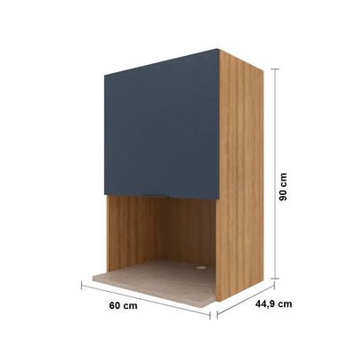 Armário Aéreo Bartira Cristal com Nicho para Micro-ondas, 1 Porta, 1 Prateleira e 60cm de largura - Lâmina Mel/Azul Royal Lâmina de Mel/Azul Royal