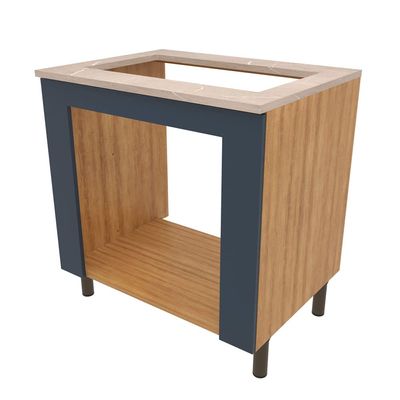 Balcão Bartira Cristal em MDP para Forno e Cooktop 5 Bocas, 80cm de largura - Lâmina de Mel/Azul Royal Lâmina de Mel/Azul Royal