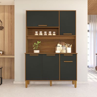 Cozinha Compacta Indekes Madri com 5 Portas e 1 Gaveta Freijó/Chumbo