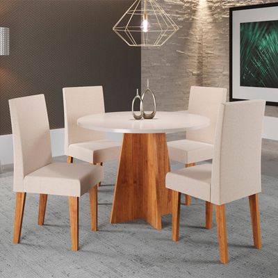Mesa de Jantar Redonda Viero Criative com 4 Cadeiras Vênus Estofadas e Revestidas Mel/Blonde/Bronze