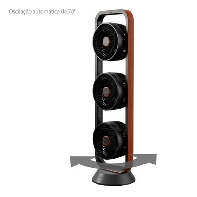 Ventilador de Torre Spirit Robot Triplo 130W com 3 Velocidades, Controle Remoto e Painel Digital com Display LED Preto com Tabaco / 220V