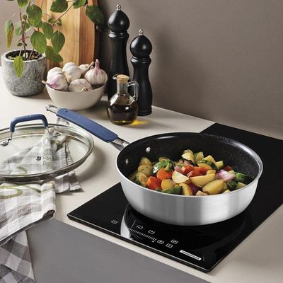 Frigideira Tramontina Funda Com Tampa Romagna Em Aço Inox E Alumínio Com Revestimento Cerâmico Black Stone 24cm