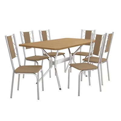 Mesa de Jantar Kappesberg Milano com 6 Cadeiras Estofadas Cromada, Freijó e Capuccin