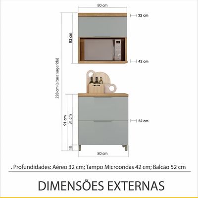 Cozinha Compacta Nesher Marquesa com 2 Portas 1 Gaveta e 2 Prateleiras 80cm Marrom/Verde/Cinza