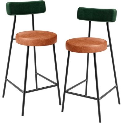 Kit 02 Banquetas Baixa Cozinha Sala Jantar Bancada Milão L02 Facto Verde Musgo Camel - Lyam Decor