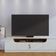 Rack Bancada para TV até 75 Santorini 2.0 4 Portas 2 Nichos Tampo 25mm Puxador Dourado Fosco Colibri Móveis Off White Matte/Freijó