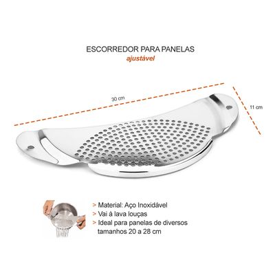Escorredor de Alimentos Ajustavel para Panelas Aço Inox