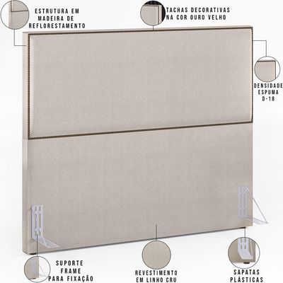 Cabeceira Cama Box Casal Com Tachas 140 cm Vicenza L02 Linho Cru - Lyam Decor