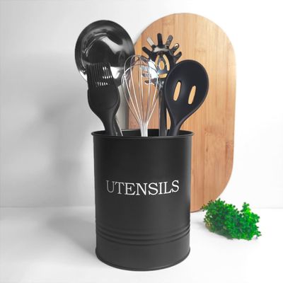Porta Talheres Utensilios Suporte Organizador Preto Aço