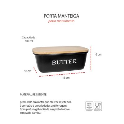 Porta Pao Manteigueira Porta Utensilios Pote Aço Preto Bambu