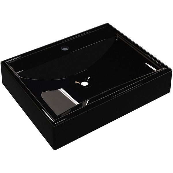 Cuba de Apoio Retangular C01 Para Banheiro RT49 Preto Brilho - Lyam Decor