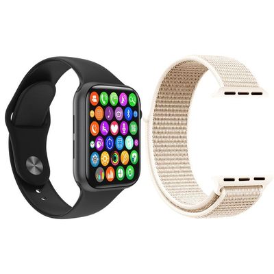 Kit 1 Smartwatch Preto + 1 Pulseira Extra Nylon Rosa Vintage