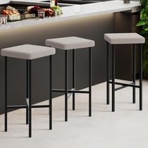 Kit 05 Banquetas Alta Bar Cozinha Sala De Jantar Preto Stella L02 Bouclê Creme - Lyam Decor