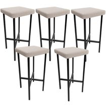 Kit 05 Banquetas Alta Bar Cozinha Sala De Jantar Preto Stella L02 Bouclê Creme - Lyam Decor